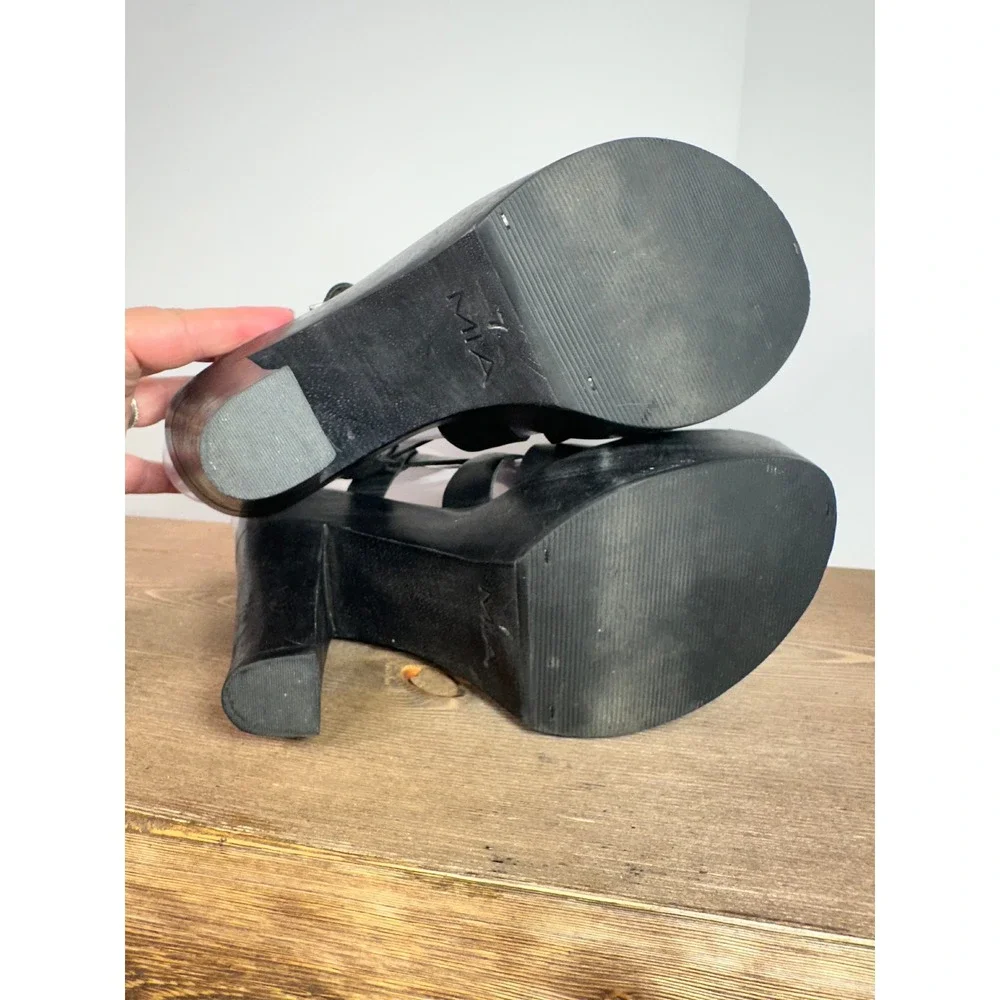 MIA Platform Heels Womens 7M Black Leather Strappy Chunky Platform Y2K Coquette
